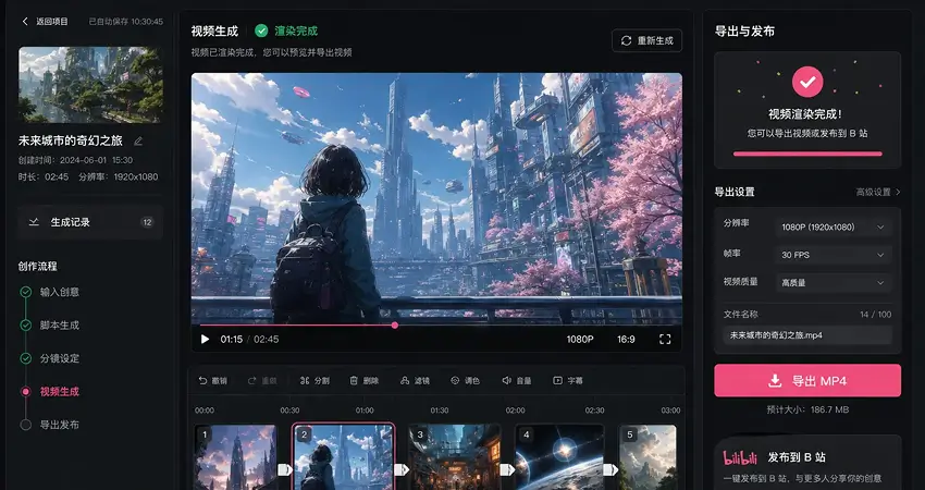 视频生成与并与B站适配 interface